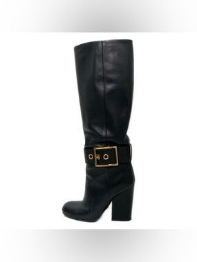 Gucci Black Leather Boots with Gold Buckle size 5 womens